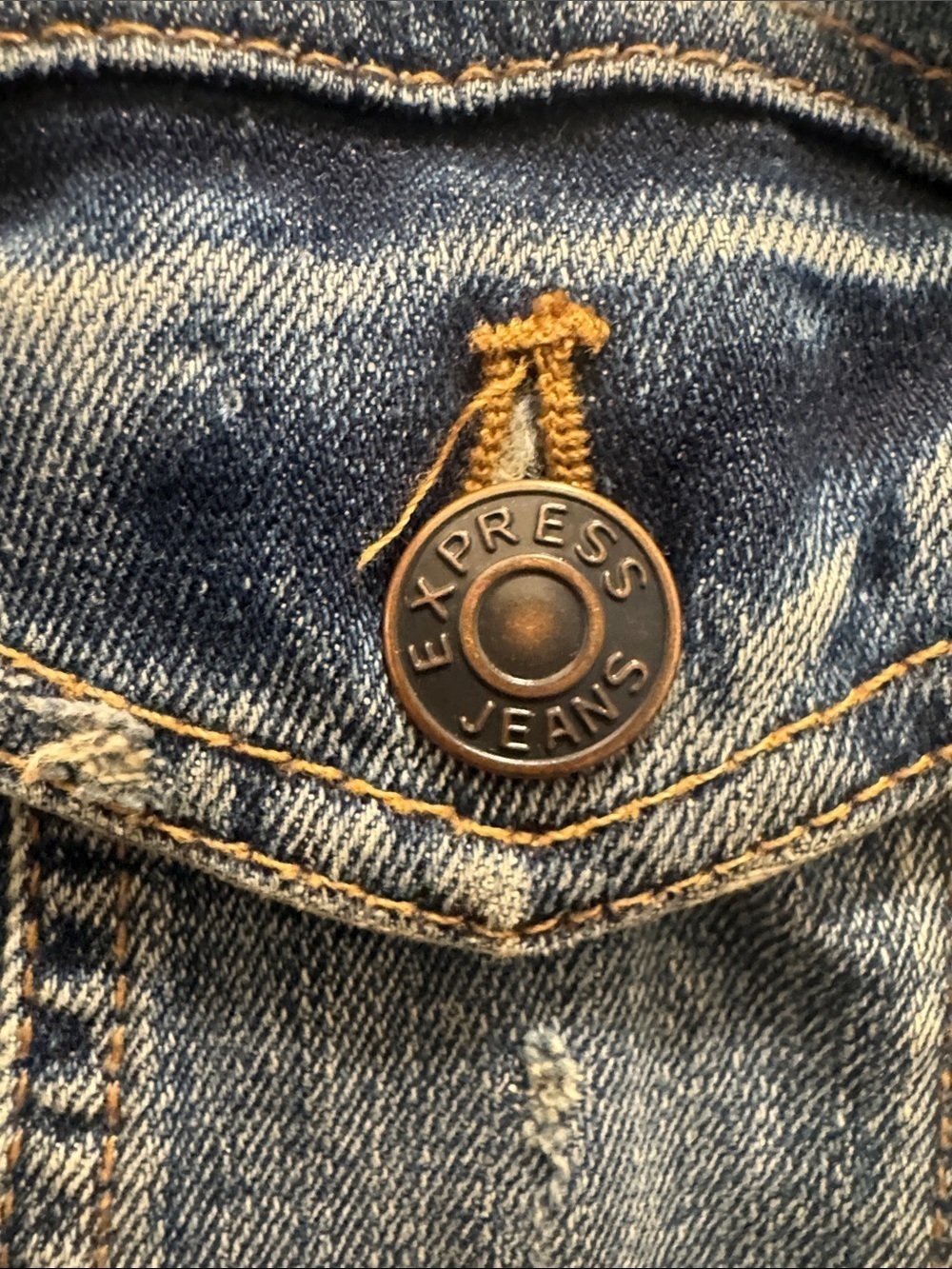 Beautiful ✨Vintage✨ Express Distressed Denim Jacket w Rose Embroidery. M/L. GUC! - Picture 6 of 8